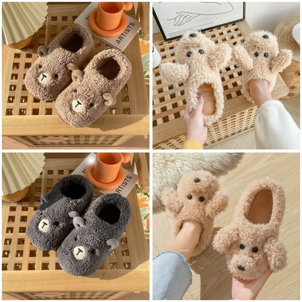 

Warm cute cotton drag in winter Designer design teddy and lamb image Winter home and outdoor casual wrapped heel cotton slipper, Blue