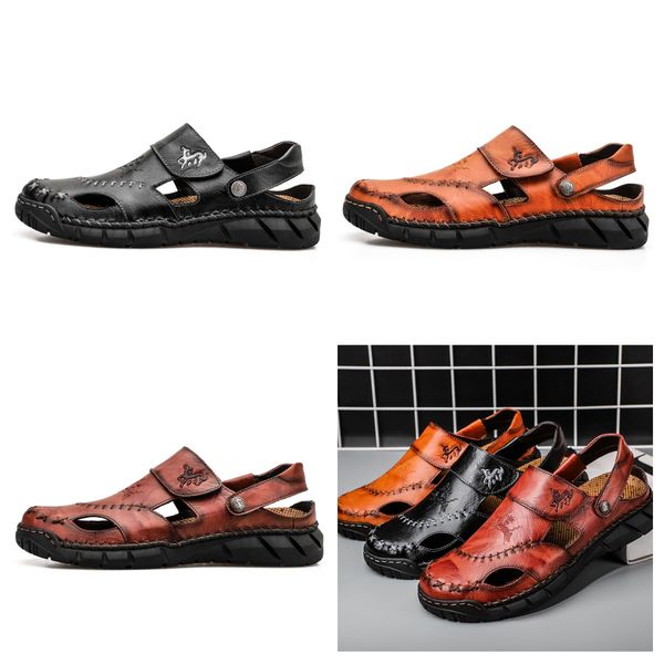 

SIZE 38-50 Men's plus-size Summer Fall Slippers Beach Outdoor Flat Slippers Platform Sandals sewing shoes designer slippers leather black GAI, Red