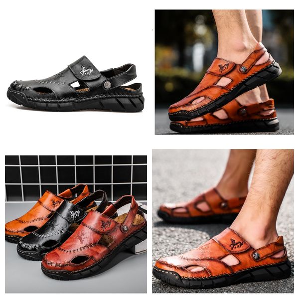 

designer sandals summer fall men's plus-size sandals Men's fashion leather beach shoes sandals men's shoes sewing shoes slippers outdoor red GAI, Black