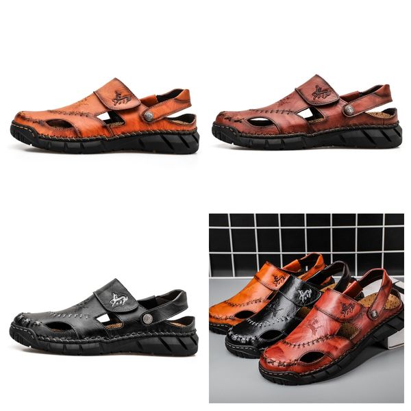 

SIZE 38-50 Men's plus-size Summer Fall Slippers Beach Outdoor Flat Slippers Platform Sandals sewing shoes designer slippers leather black brown og GAI