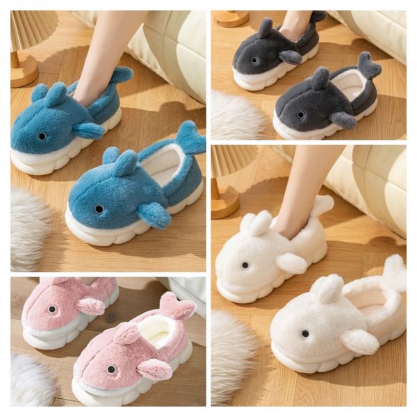

Warm Whale Cute Cartoon Fluffy Cotton Slippers Full and Half Heel Indoor and Outdoor Casual Wear Thick Bottom Soft Non-Slip Cotton Slippers, White