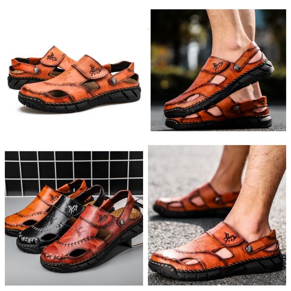 

designer sandals summer fall men's plus-size sandals Men's fashion leather beach shoes sandals men's shoes sewing shoes slippers outdoor black red GAI
