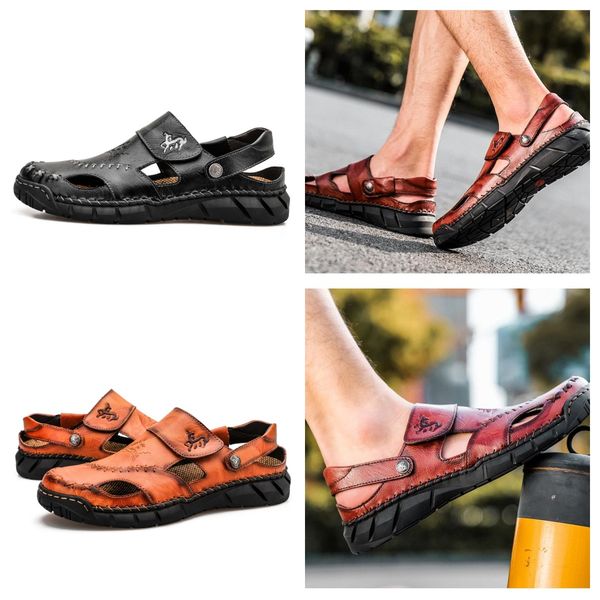 

SIZE 38-50 Summer Fall Slippers Beach Outdoor Flat Slippers Men's plus-size Platform Sandals sewing shoes fashion luxury designer slippers leather GAI, Black