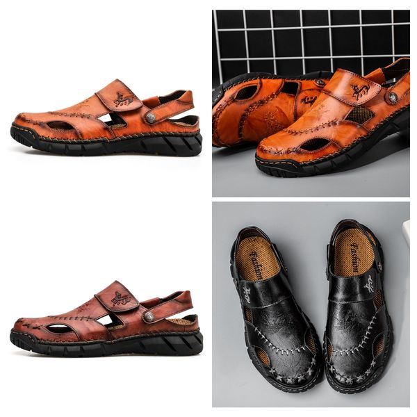 

SIZE 38-50 Summer Slippers Beach Outdoor Flat Slippers Men's plus-size Platform Sandals sewing shoes fashion luxury designer slippers leather GAI, Black