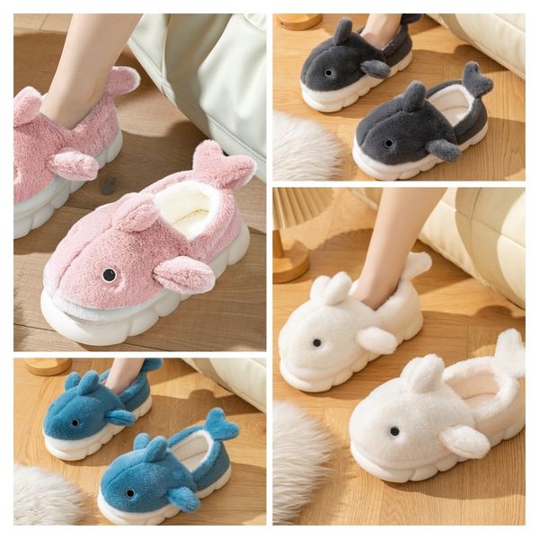 

Winter Warm Whale Cute Cartoon Fluffy Cotton Slippers Full and Half Heel Indoor and Outdoor Casual Wear Thick Bottom Soft Warm Non-Slip Cotton Slippers, Grey