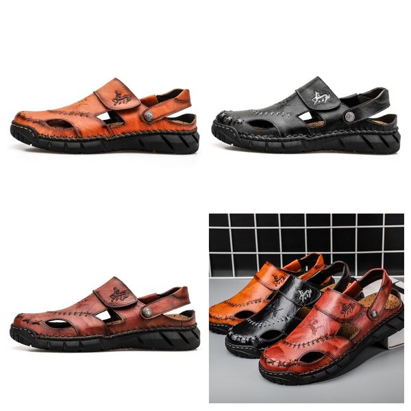 

SIZE 38-50 Men's plus-size Summer Fall Slippers Beach Outdoor Flat Slippers Platform Sandals sewing shoes designer slippers leather black brown red GAI