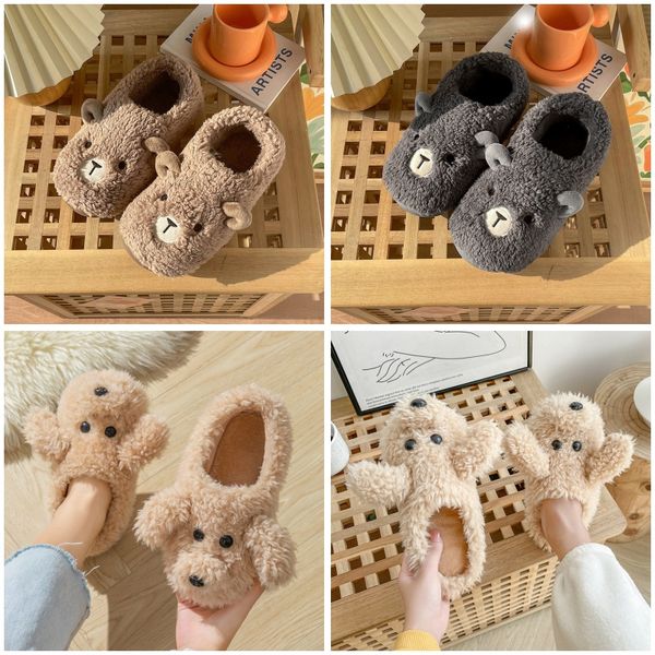 

Warm cute cotton drag in winter Designer design teddy and lamb image Winter home and outdoor wrapped heel cotton slipper, Black