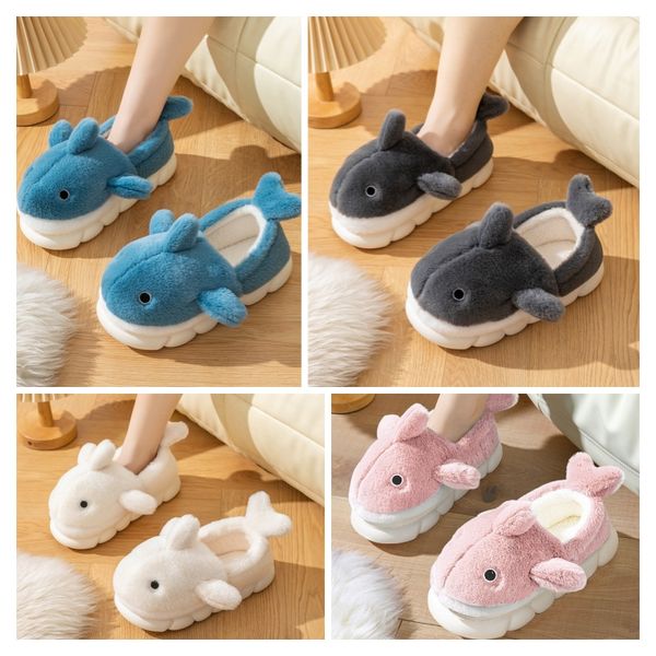 

Warm Whale Cute Cartoon Fluffy Cotton Slipper Full and Half Heel Indoor and Outdoor Casual Wear Thick Bottom Soft Non-Slip Cotton Slipper, White