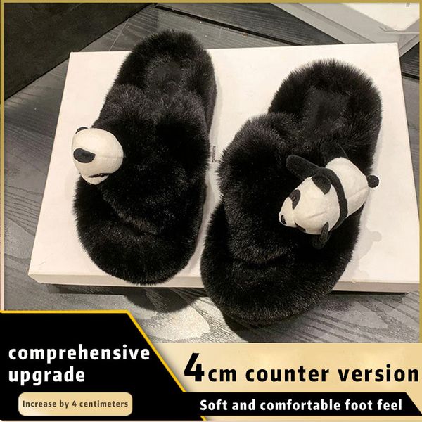 

Fashion Designer Women's Summer rubber flat bottom Slippers White Blue Green Beige Indoor Comfortable Thick Plush Panda sandal Size 35-41, #8