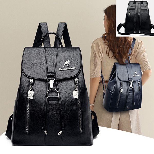 

Wholesale fashion women's shoulder bag Joker padded leather leisure travel backpack college style solid color Joker student backpack simple women handbag 8116#, Black