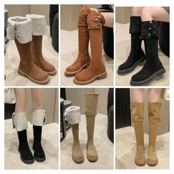 

2024 new fall and winter cotton shoes long boots and plush boots Thick velvet snow boots Designer design can be turned out long boots, Brown