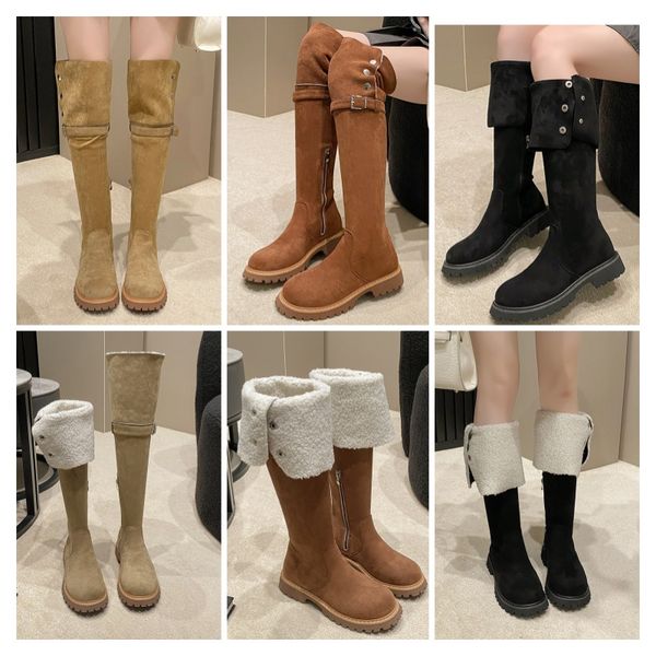 

2024 fall winter season cotton shoes long boots plush boots Thick velvet snow boots shoes Designer design can be turned out long boots, Brown