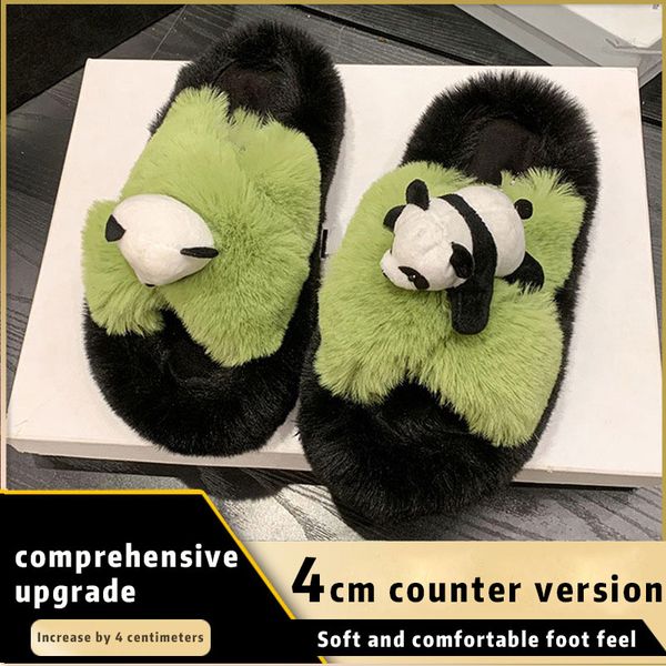 

Fashion Designer Women's Summer rubber flat bottom Slippers White Beige Indoor Comfortable Thick Plush Panda sandal Size 35-41, Green