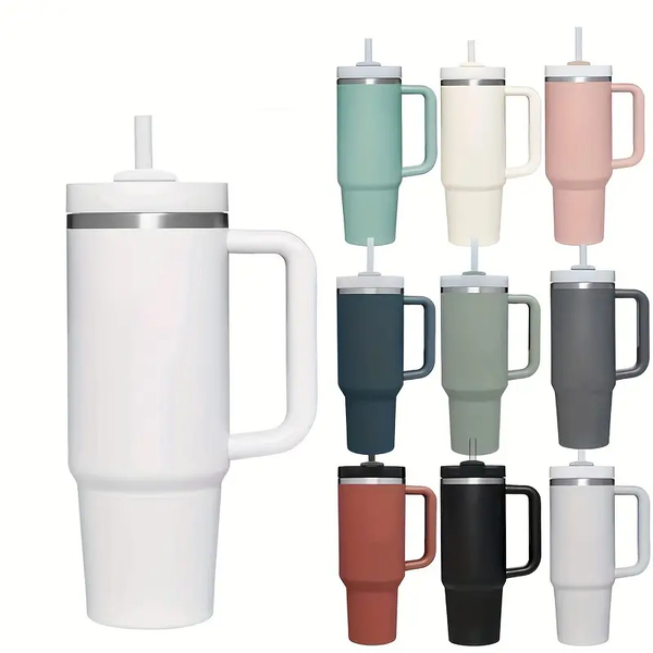 

H2.0 40oz Stainless Steel Tumblers Cups With Silicone Handle Lid and Straw 2nd Generation Car Mugs Vacuum Insulated Water Cup, Multi-color