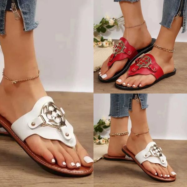 

Sandals Womens Luxury Metal Designer Womens Sandals 2024 Summer Classic Solid Color Outdoor Banquet Flip slippers, Grey