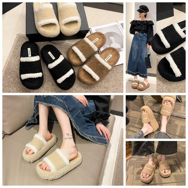 

Sandals plush Cotton Slippers Designer Shoes Flip Flops Fashion Anti-Slip Female Slides Women Furry Fluffy Faux Fur Luxury Brand Warm Indoor, Green