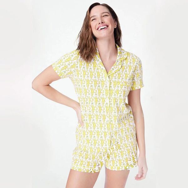 

roller rabbit pj pajamas womens cute sleep lounge Y2k monkey fruit pattern tiger prefabricated printing 2 piece pajama set women short sleeve shirt shorts set wear, Colour3
