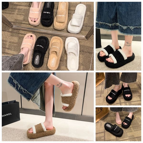 

Fluffy Slippers Women Faux Fur Slides Indoor Slippers Female Flip Flops Plush Sandals Flat Open Toe Shoes, Grey