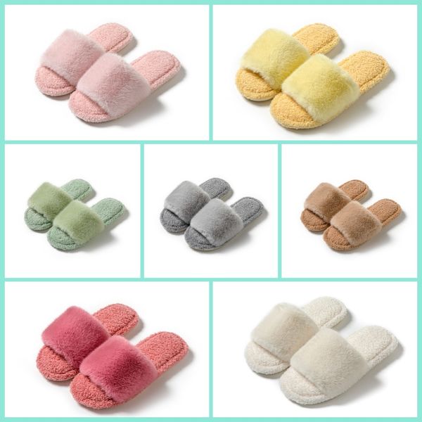 

2024 New Fall Winter Women's Open Cotton Slippers Furry Slipper Outdoor and indoor Plush Slippers Designer Long Plush Cotton Slippers, Grey