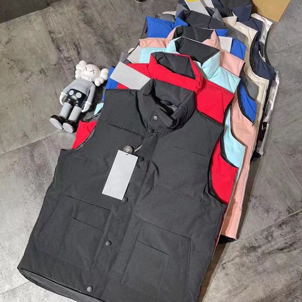 

Designer embroidered badge vest mens gilet jacket luxury down woman vests feather filled material warm windbreak coat pop couple coat size s m  xl xxl, Pink