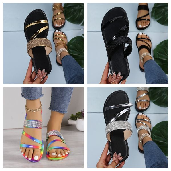 

designer sandals sparkly Slippers Shiny Rhinestone Women Casual Roman Sandals Ladies Summer Slip on Flats Boho Beach Home silver colors GAI, Multi