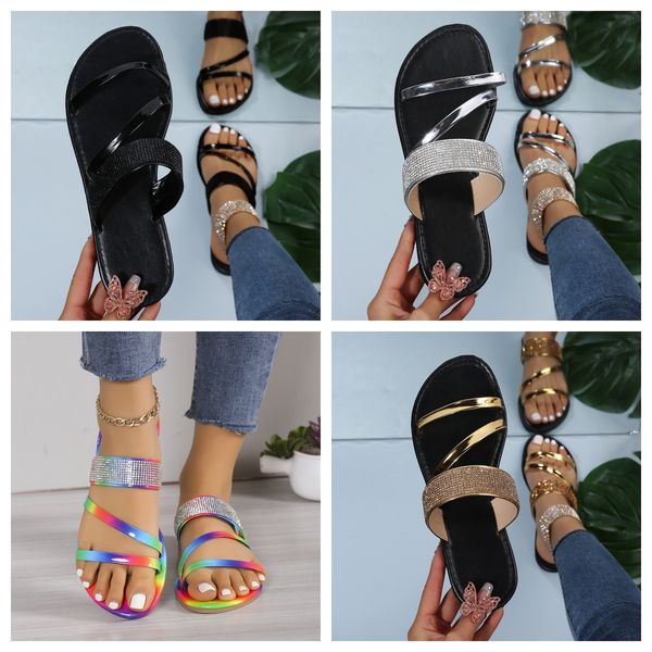 

designer sandals sparkly Slippers Shiny Rhinestone Women Casual Roman Sandals Ladies Summer Slip on Flats Boho Beach Home golden black GAI