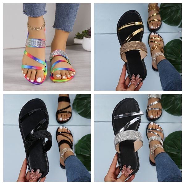 

designer sandals Shiny Rhinestone Slippers Women Casual Diamond Roman Sandals Ladies Summer Slip on Flats citywalk Beach Home GAI, Multi