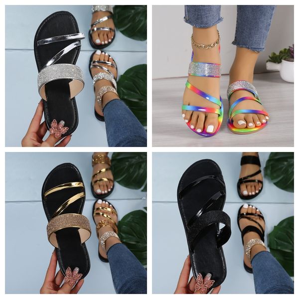 

designer sandals womens slippers fashion rhinestones outdoor summer breathable rhinestones casual cool shoes non-slip slides gold black GAI