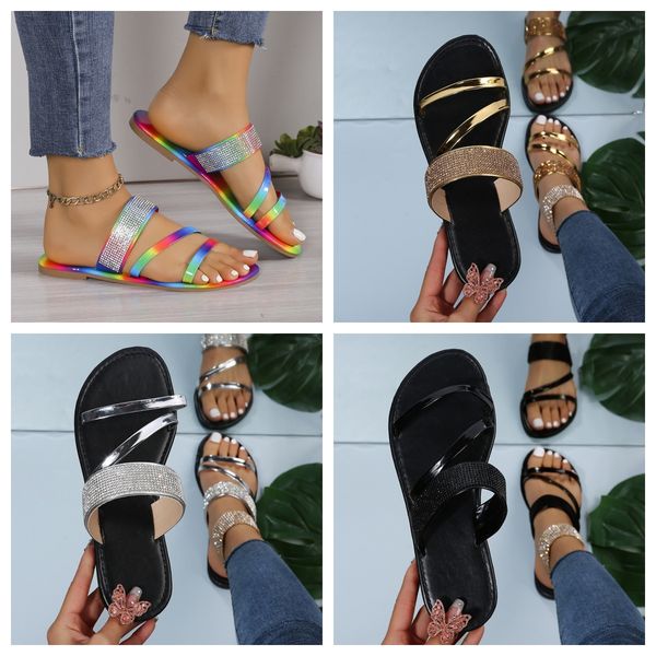 

designer sandals sparkly Slippers Shiny Rhinestone Women Casual Diamond Roman Sandals Ladies Summer Slip on Flats Boho Beach Home gold silver GAI