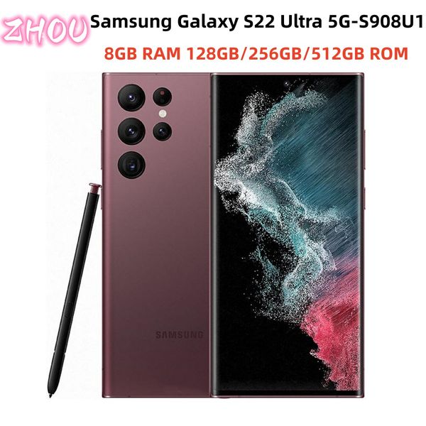 Refurbished Original Samsung Galaxy S22 Ultra 5G S908U1 Unlocked Phone Octa Core 8GB RAM 128GB 256GB 512GB Cellphone with S Pen China screen non full-screen