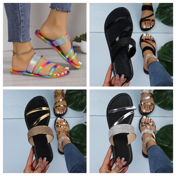 

designer sandals women slippers fashion rhinestones outdoor summer breathable rhinestones casual cool shoes non-slip slides gold black silver GAI