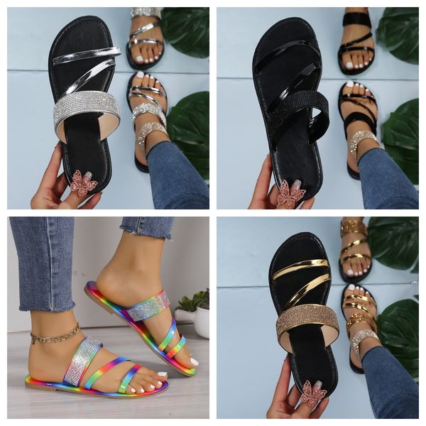 

designer sandals Shiny Rhinestone Slippers Womens Casual Diamond Roman Sandals Ladies Summer Slip on Flats citywalk Beach Home GAI, Silver