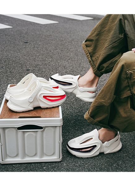 

2024 summer new Slippers for women cartoon style funny cute personality wearing Shark Mouth Hole Shoes white red slippers outdoor comfortable, Black