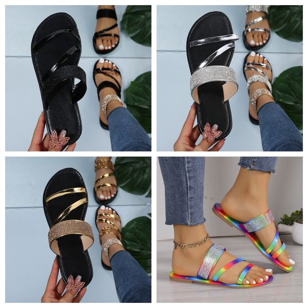 

designer sandals sparkly Slippers Women Casual Open Toe Diamond Roman Sandals Ladies Summer Slip on Flats Boho Beach Home silver colors black GAI