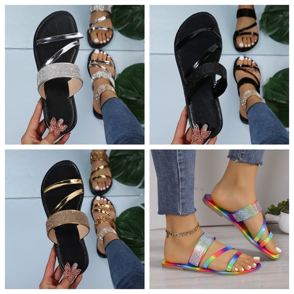 

designer sandals Shiny Rhinestone Slippers Womens Casual Diamond Roman Sandals Ladies Summer Slip on Flats citywalk Beach Home gold silver GAI