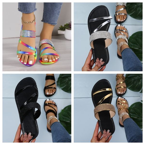 

designer sandals Shiny Rhinestone Slippers Women Casual Diamond Roman Sandals Ladies Summer Slip on Flats citywalk Beach Home colors GAI, Silver