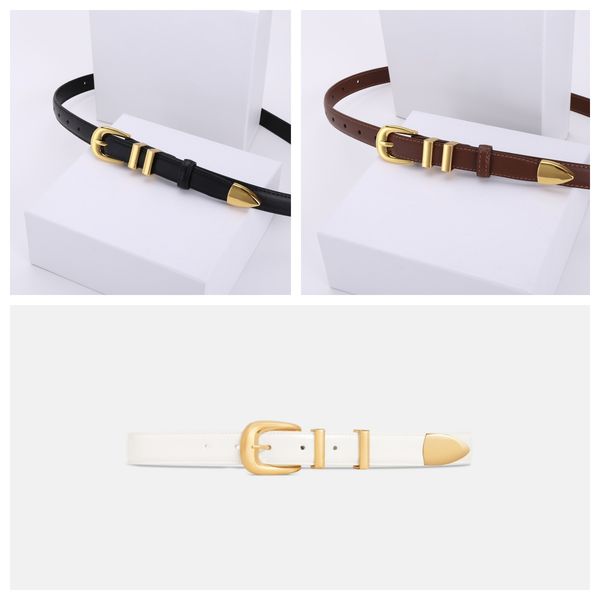 

Fashion Womens Designer Woman Belts Needle Buckle 18Mm Genuine Leather Girdle Belt Fashionable Slim Womans Thin Waistband, Gold+black