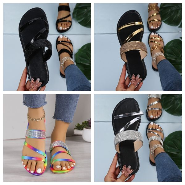

designer sandals sparkly Slippers Shiny Rhinestone Women Casual Roman Sandals Ladies Summer Slip on Flats Boho Beach Home golden GAI, Silver