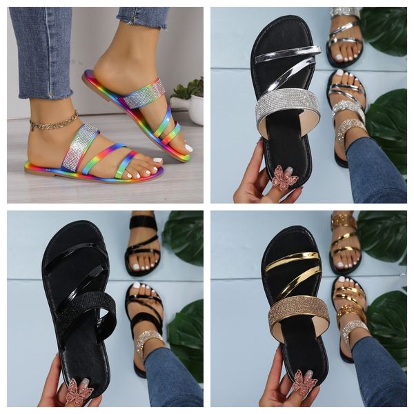

designer sandals Shiny Rhinestone Slippers Women Casual Diamond Roman Sandals Ladies Summer Slip on Flats citywalk Beach Home black silver GAI, Multi