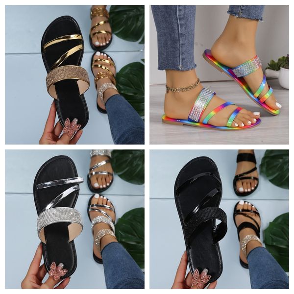 

designer sandals women slippers fashion rhinestones outdoor summer breathable rhinestones casual cool shoes non-slip slides gold silver colors GAI