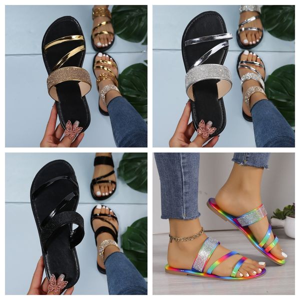 

designer sandals sparkly Slippers Women Casual Open Toe Diamond Roman Sandals Ladies Summer Slip on Flats Boho Beach Home black colors GAI, Multi