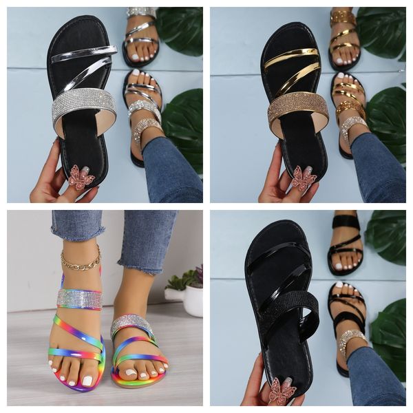 

designer sandals sparkly Slippers Shiny Rhinestone Women Casual Roman Sandals Ladies Summer Slip on Flats Boho Beach Home gold black silver GAI