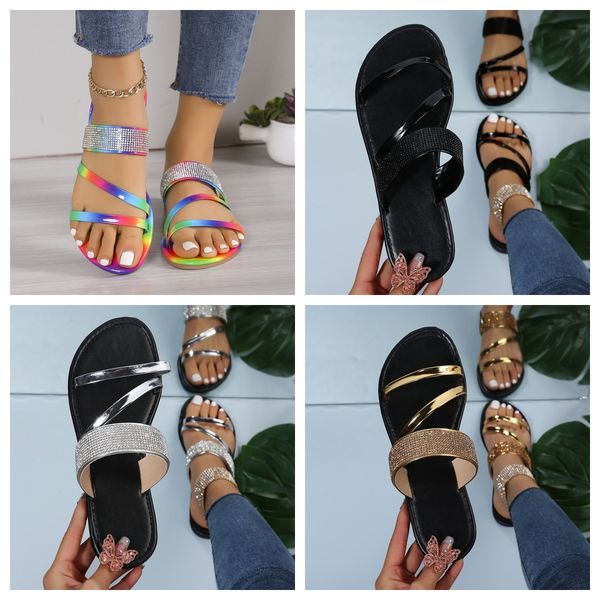 

designer sandals sparkly Slippers Women Casual Round Toe Open Toe Diamond Roman Sandals Ladies Summer Slip on Flats Boho Beach Home black GAI