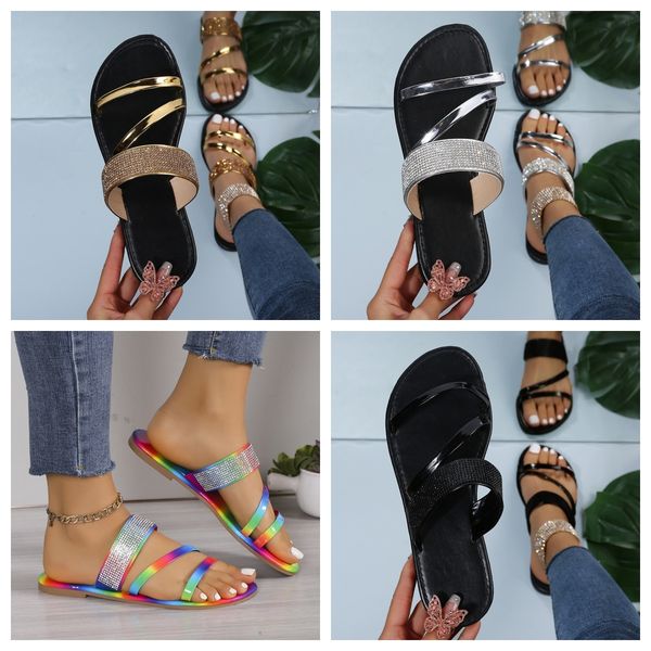 

designer sandals womens slippers fashion rhinestones outdoor summer breathable rhinestones casual cool shoes non-slip slides silver golden GAI, Multi