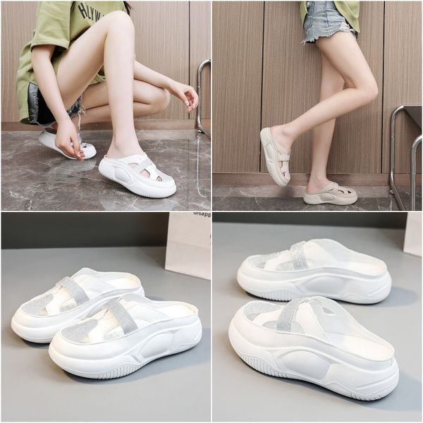 

Designer casual slippers Women's summer hollow half drag breathable thick bottom height increase hundred with sandals Simple, Red