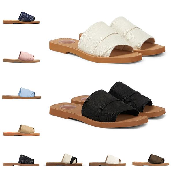

designer sandals women woody mules slippers canvas slides beige white black blue pink womens beach slipper shoes, # 5
