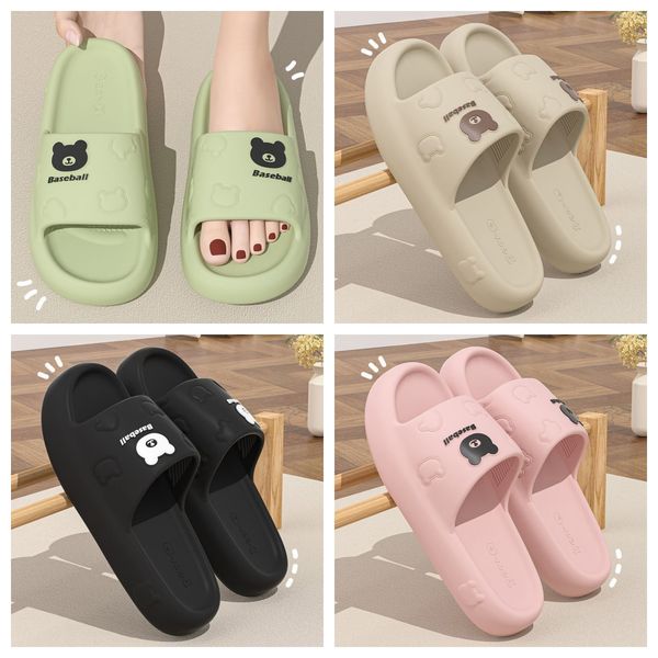 

free shipping eva small bear slippers cartoon slides cushion slippers men women thick soles wear-resistant non-slip bathroom home black khaki GAI, Green