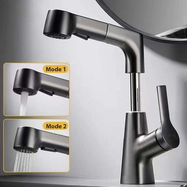

Lift 360° Rotatable Bathroom Basin Stainless Steel Kitchen Sink Faucet with Pull Out Sprayer