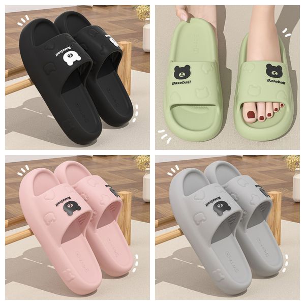 

eva small bear slippers cartoon slides cushion slippers men women thick soles wear-resistant non-slip bathroom home green grey GAI, Black
