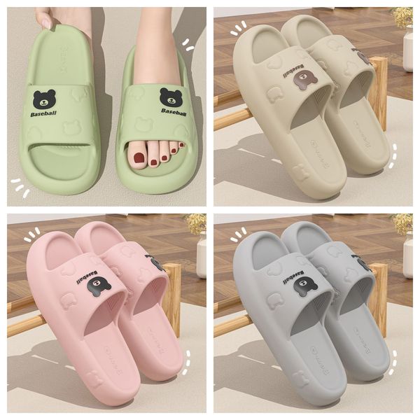 

free shipping eva small bear slippers cartoon slides cushion slippers men women thick soles wear-resistant non-slip bathroom home black green GAI, Pink